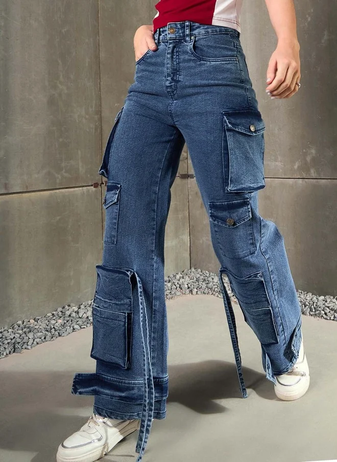ساسافراس Cargo Jeans for Women in Medium Blue