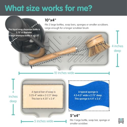Happitasa Silicone Soap Dish Tray and Sponge Holder with Drain Chute and Feet | 3-Way Sloped Design | Bathroom and Kitchen Sink Organizer Caddy (Smoky Blue, 5"x4", 3.5 Ounces) - Image 5