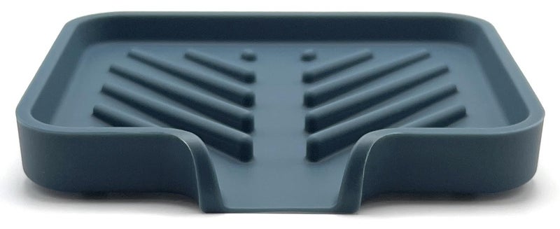 Happitasa Silicone Soap Dish Tray and Sponge Holder with Drain Chute and Feet | 3-Way Sloped Design | Bathroom and Kitchen Sink Organizer Caddy (Smoky Blue, 5"x4", 3.5 Ounces) - Image 1