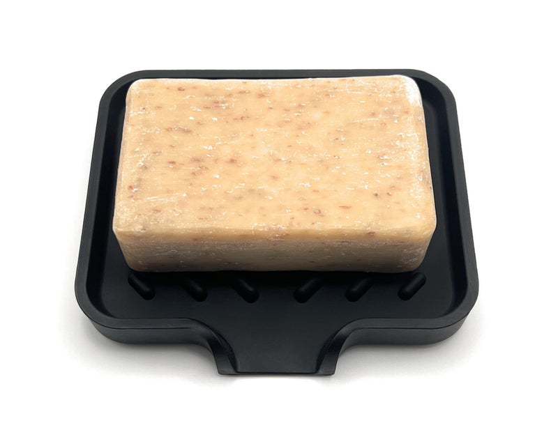 Happitasa Silicone Soap Dish Tray and Sponge Holder with Drain Chute and Feet | 3-Way Sloped Design | Bathroom and Kitchen Sink Organizer Caddy (Smoky Blue, 5"x4", 3.5 Ounces) - Image 4