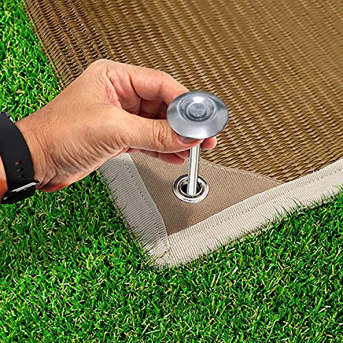 FOMMEN Stainless Steel 304 Patio Rug Stakes 8" RV Rug Stakes, Used for Rugs, Tents, Tarps, RV Mats,No More Moving - Pack of 6 - Image 3