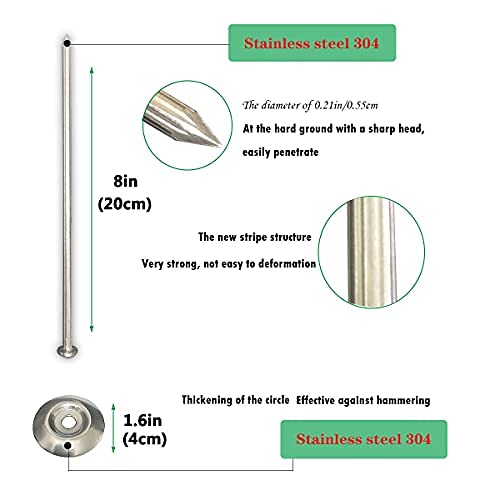 FOMMEN Stainless Steel 304 Patio Rug Stakes 8" RV Rug Stakes, Used for Rugs, Tents, Tarps, RV Mats,No More Moving - Pack of 6 - Image 2