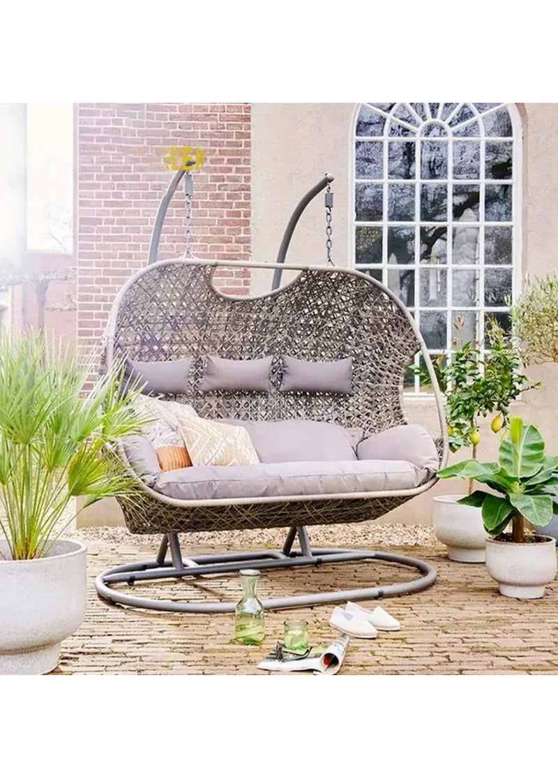 Wooden Twist Wicker Outdoor Patio three-Seater Hanging Swing With Stand And Cushion For Garden, Balcony, And Bedroom  - Image 1