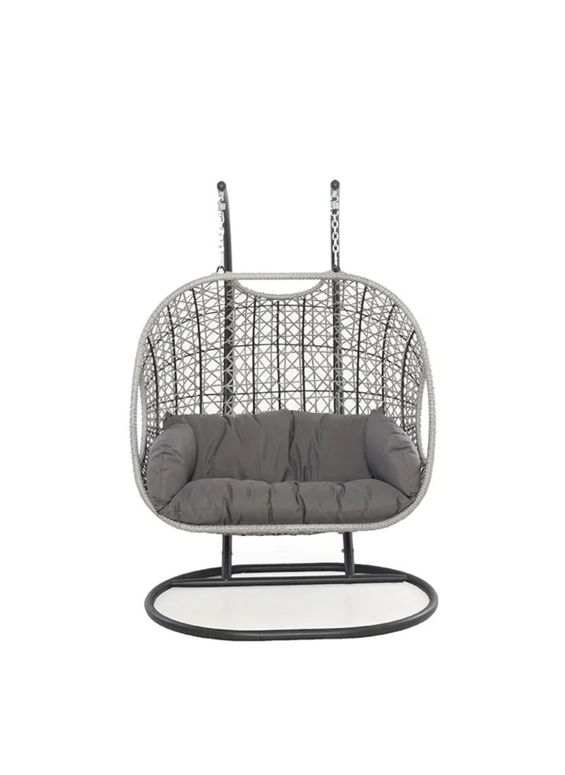 Wooden Twist Wicker Outdoor Patio three-Seater Hanging Swing With Stand And Cushion For Garden, Balcony, And Bedroom  - Image 3