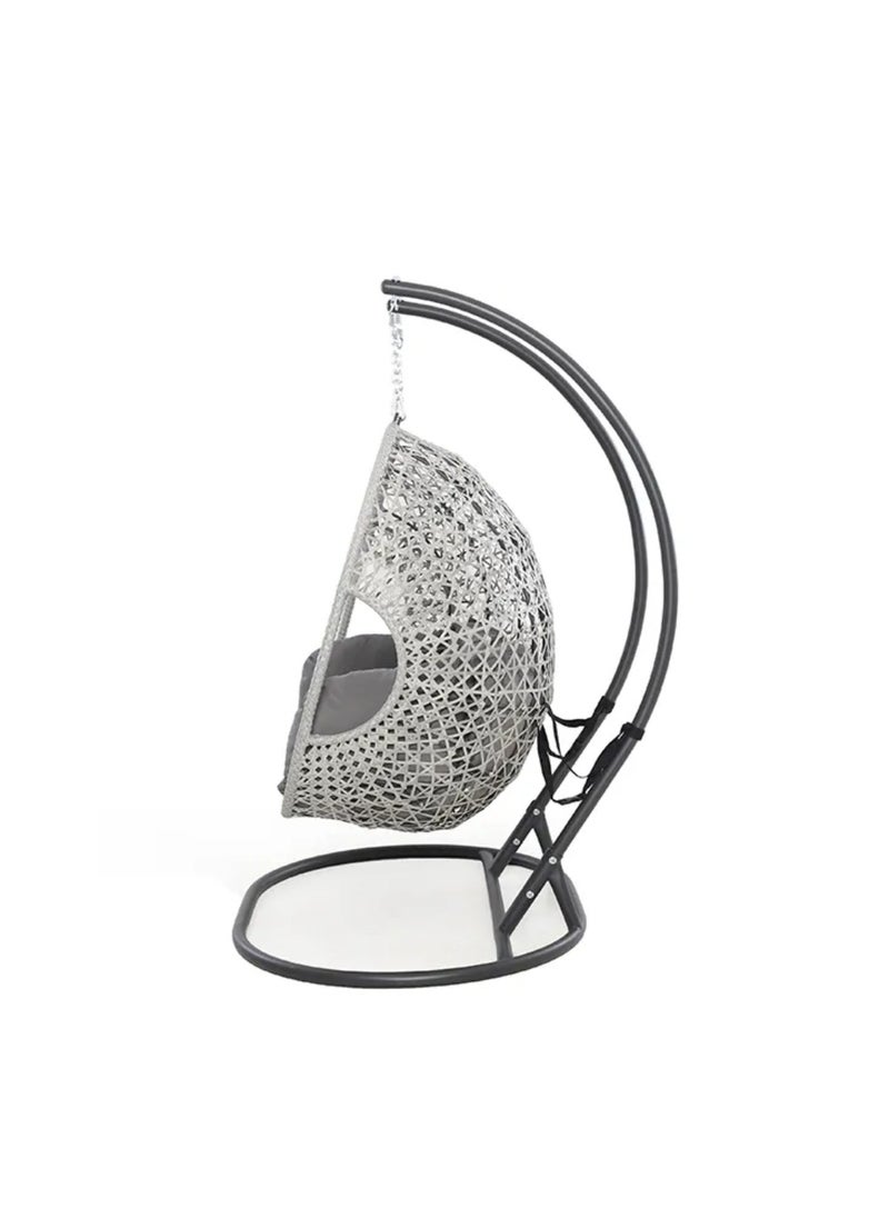 Wooden Twist Wicker Outdoor Patio three-Seater Hanging Swing With Stand And Cushion For Garden, Balcony, And Bedroom  - Image 4