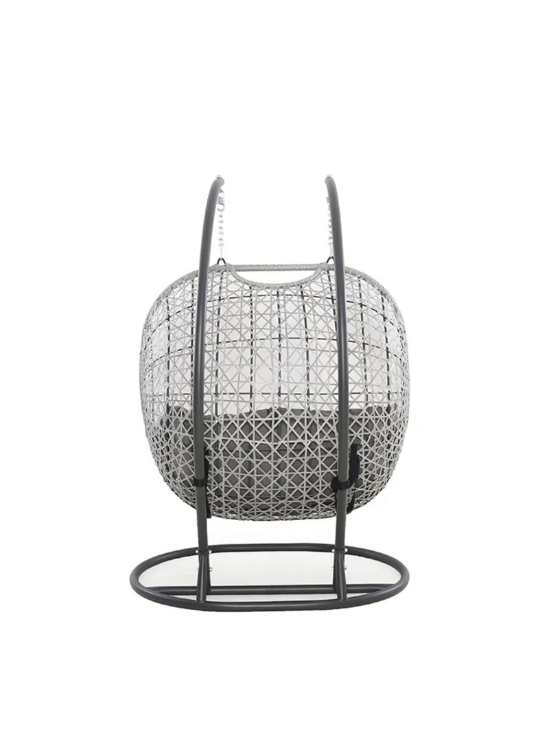Wooden Twist Wicker Outdoor Patio three-Seater Hanging Swing With Stand And Cushion For Garden, Balcony, And Bedroom  - Image 5