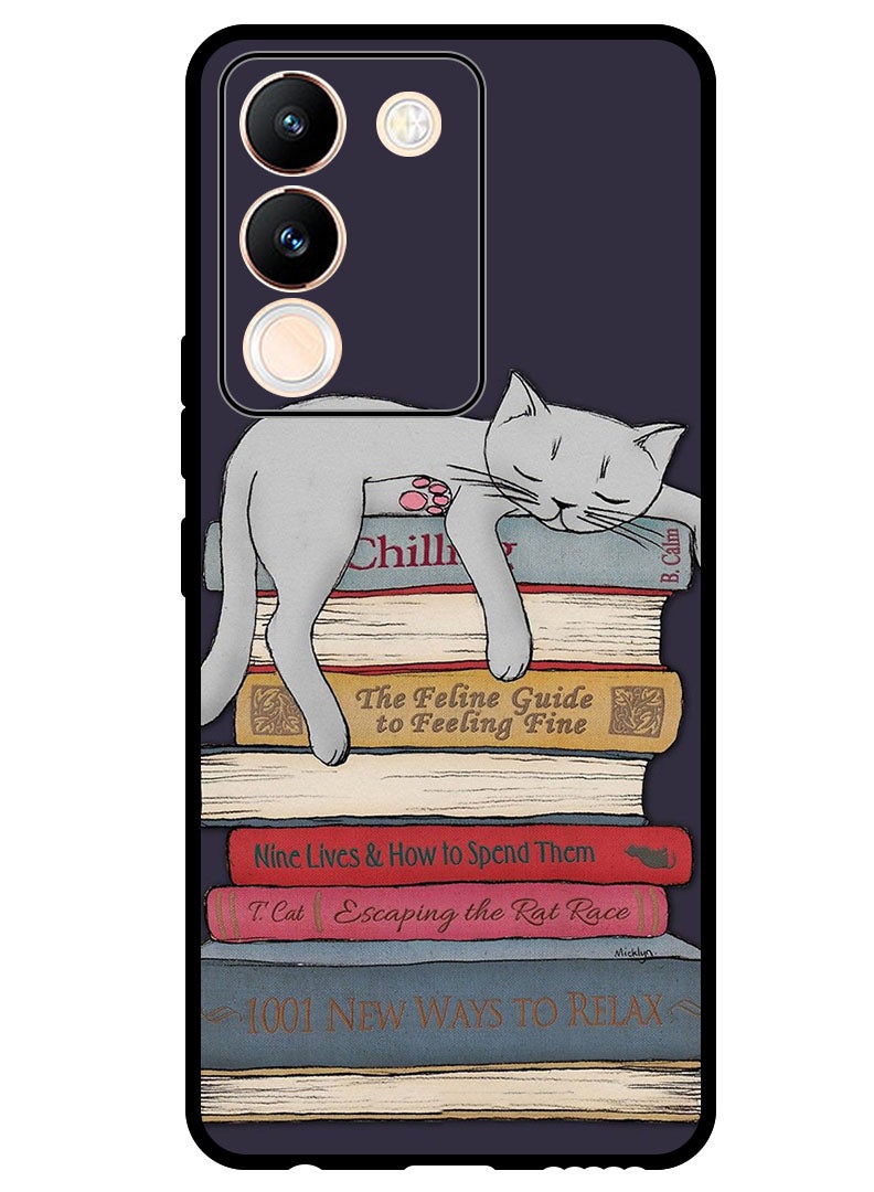 Theodor Protective Case Anti Scratch Shock Proof Bumper Cover For Vivo V29e Cat With Books - Image 1