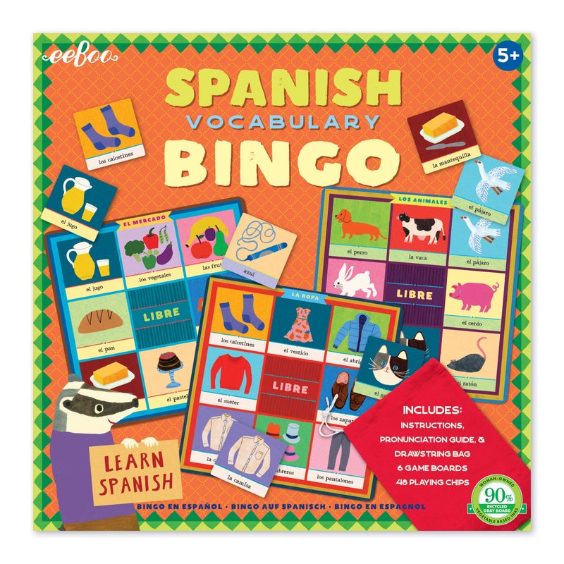 eeBoo Spanish Bingo Vocabulary Game A Game of Imaginative Problem Solving Educational Games That Cultivates Conversation Socialization and SkillBuilding Learn Spanish for Ages 5 and up