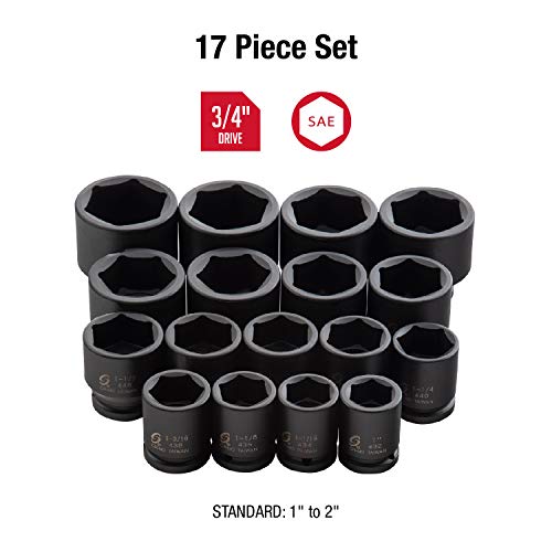 SUNEX TOOLS 4683, 3/4 Inch Drive Heavy Duty Impact Socket Set, 17-Piece, SAE, 1"-2", Cr-Mo Alloy Steel, Radius Corner Design, Dual Size Markings, Heavy Duty Storage Case - Image 2