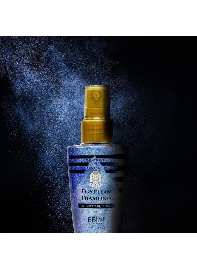 Secret of Pharaoh Egyptian Diamond | Hair & Body Glitter Mist Spray | Glitter Spray for Skin, Hair and Body, Quick Dry, Waterproof and Long-Last | 70mL/2.37fl.oz. (Platinum & Sapphire)