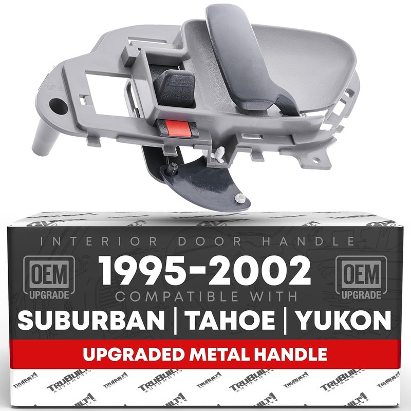T1A Interior Front/Rear Passenger Door Handle Upgraded Metal - Compatible with 1995-1999 Chevrolet GMC C1500 & K1500 Suburban, C2500 & K2500 Suburban, 95-00 C3500 & K3500, 95-02 C5500 - Gray, OEM 1570804 - Image 1