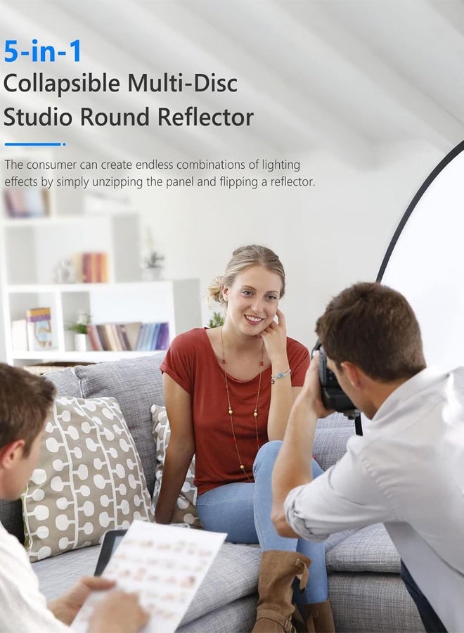 5 in 1 Collapsible Photography Light Reflector, 60x90cm (24x36 Inch) Portable Multi-Disc Lighting Diffuser with Carrying Case, Silver/Gold/White/Black/Translucent for Photo Studio Outdoor Shooting - Image 5