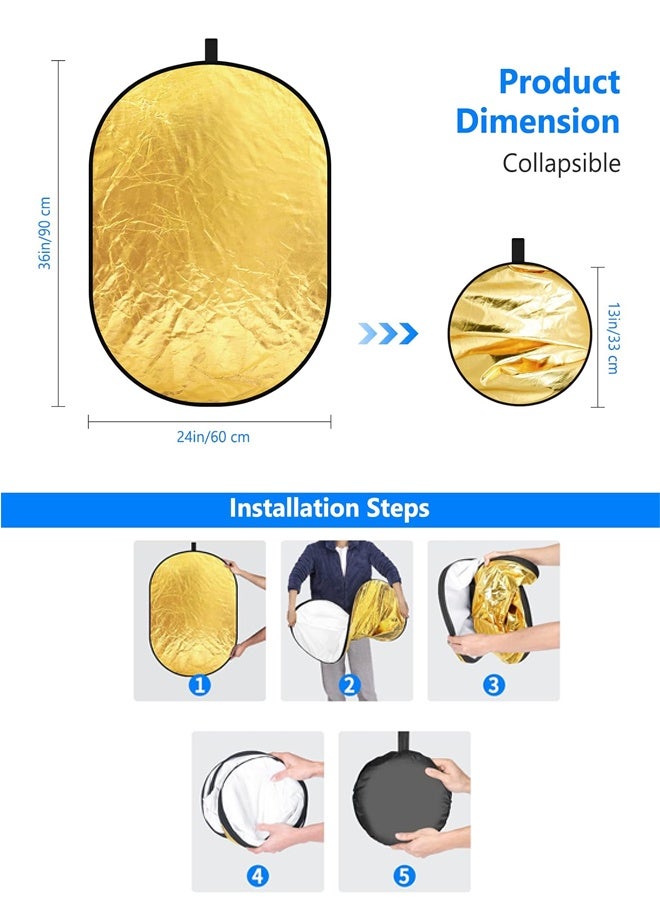 5 in 1 Collapsible Photography Light Reflector, 60x90cm (24x36 Inch) Portable Multi-Disc Lighting Diffuser with Carrying Case, Silver/Gold/White/Black/Translucent for Photo Studio Outdoor Shooting - Image 3