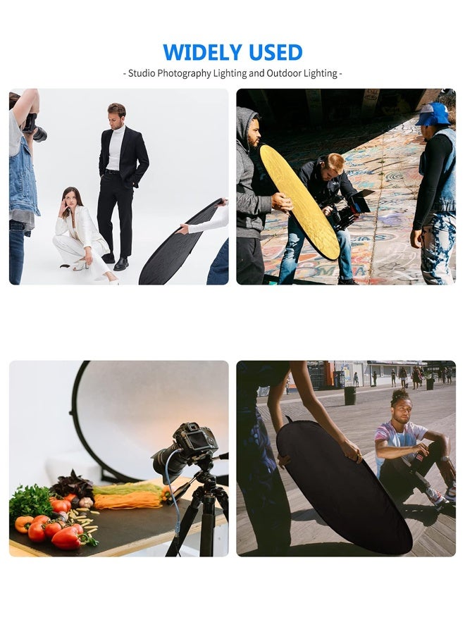 5 in 1 Collapsible Photography Light Reflector, 60x90cm (24x36 Inch) Portable Multi-Disc Lighting Diffuser with Carrying Case, Silver/Gold/White/Black/Translucent for Photo Studio Outdoor Shooting - Image 4