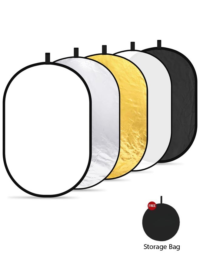 5 in 1 Collapsible Photography Light Reflector, 60x90cm (24x36 Inch) Portable Multi-Disc Lighting Diffuser with Carrying Case, Silver/Gold/White/Black/Translucent for Photo Studio Outdoor Shooting - Image 1