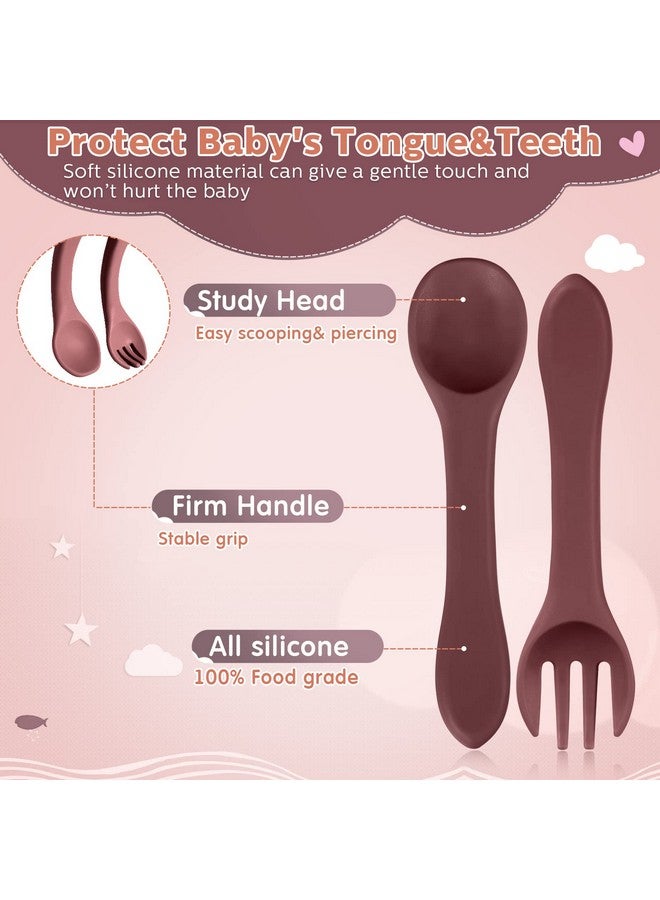Nuenen 6 Pieces Silicone Baby Feeding Forks and Spoons Set Hot Safety First Stage Self Feeding Supplies Mini Kids Utensils for Over 6 Months Babies Boy Girl Toddlers First Foods (Princess Color) - Image 4