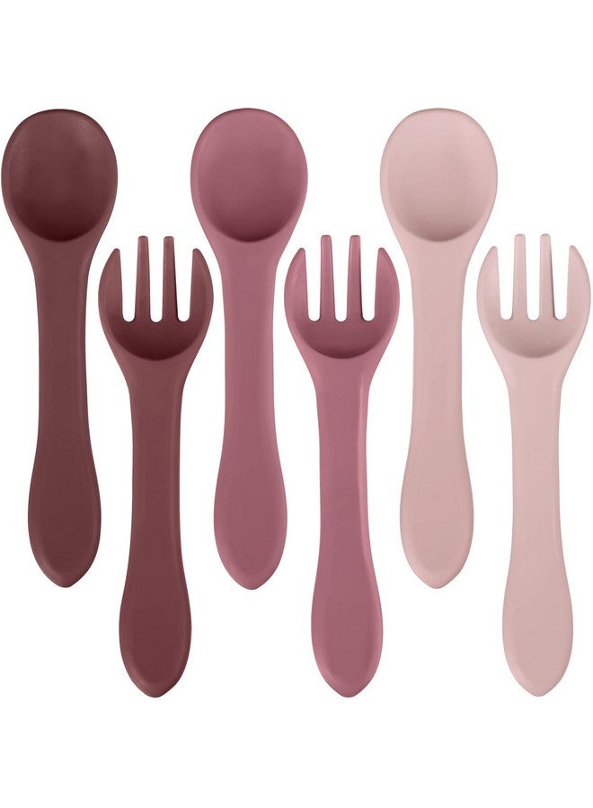Nuenen 6 Pieces Silicone Baby Feeding Forks and Spoons Set Hot Safety First Stage Self Feeding Supplies Mini Kids Utensils for Over 6 Months Babies Boy Girl Toddlers First Foods (Princess Color) - Image 1