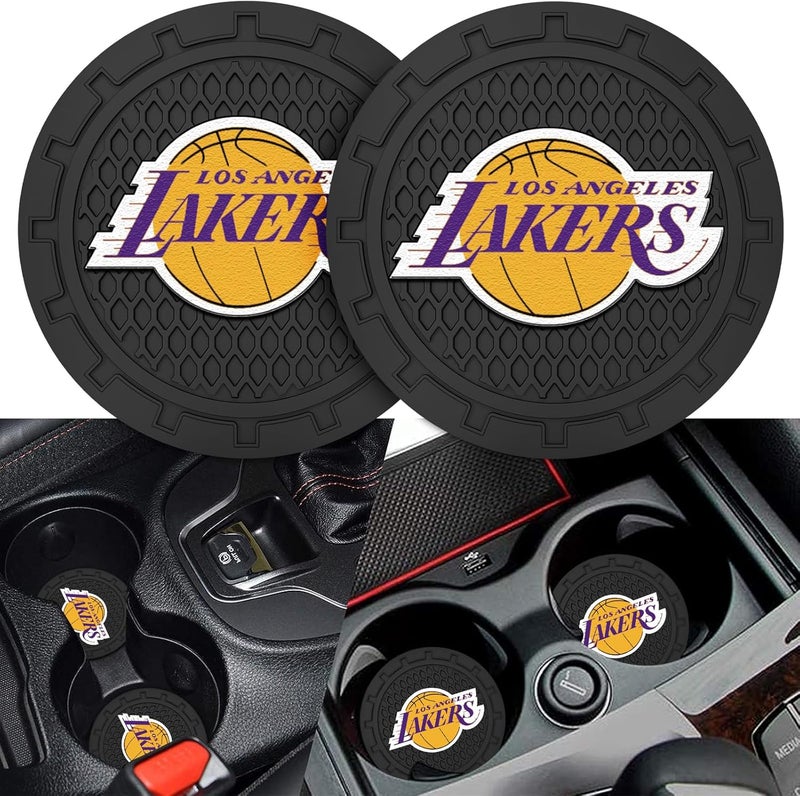 EMIJOY Lakers Car Cup Holder Coasters,LA Lakers Car Cup Coasters for Drink Holder,2pcs Car Cup Holder Insert,Basketball Stuffs for Cars,Anti-Split Dust Proof Car Cup Mat,Silicon Beverage Mat,2.75'' - Image 2