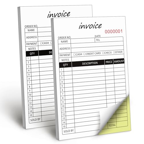 Homvle 2 Pack Invoice Receipt Book with Carbon Copies 8.3x5.5 Inches, 2-Part Carbonless Sales Invoice Book for Small Boutique Business, 50 Sets(invoice) - Image 1