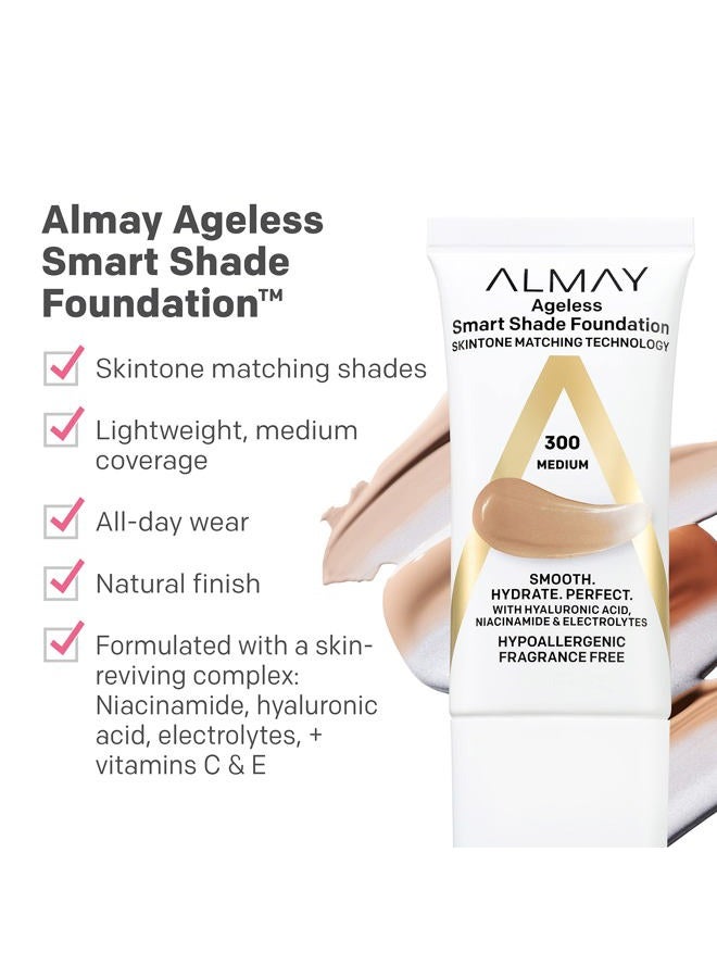 Almay Anti-Aging Foundation by, Smart Shade Face Makeup with Hyaluronic Acid, Niacinamide, Vitamin C & E, Hypoallergenic-Fragrance Free, 300 Medium, 1 Fl Oz (Pack of 1) - Image 3