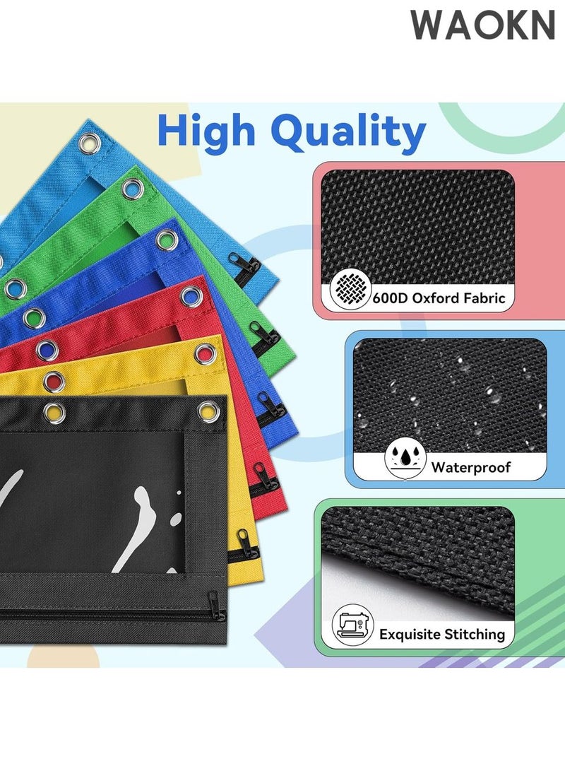 دبليو أيه أو كي أن حقيبة أقلام رصاص لمجلد بثلاث حلقات، عبوة من 6 قطع كبيرة من حقائب أقلام الرصاص ذات 3 فتحات وسحاب بألوان متنوعة، حقيبة أقلام قماشية متينة وقوية مع نافذة شفافة للوازم المكتبية والمدرسة والكلية - Image 3