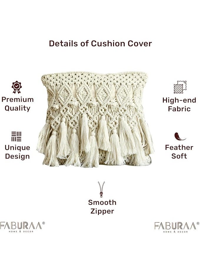 انتيكيانو غطاء مخدة مكرمية مزخرف مصنوع يدويًا غطاء مخدة أنيق منسوج يدويًا للكنبة وغرف المعيشة، يتضمن سوستة، مقاس 45 × 45 سم - Image 2