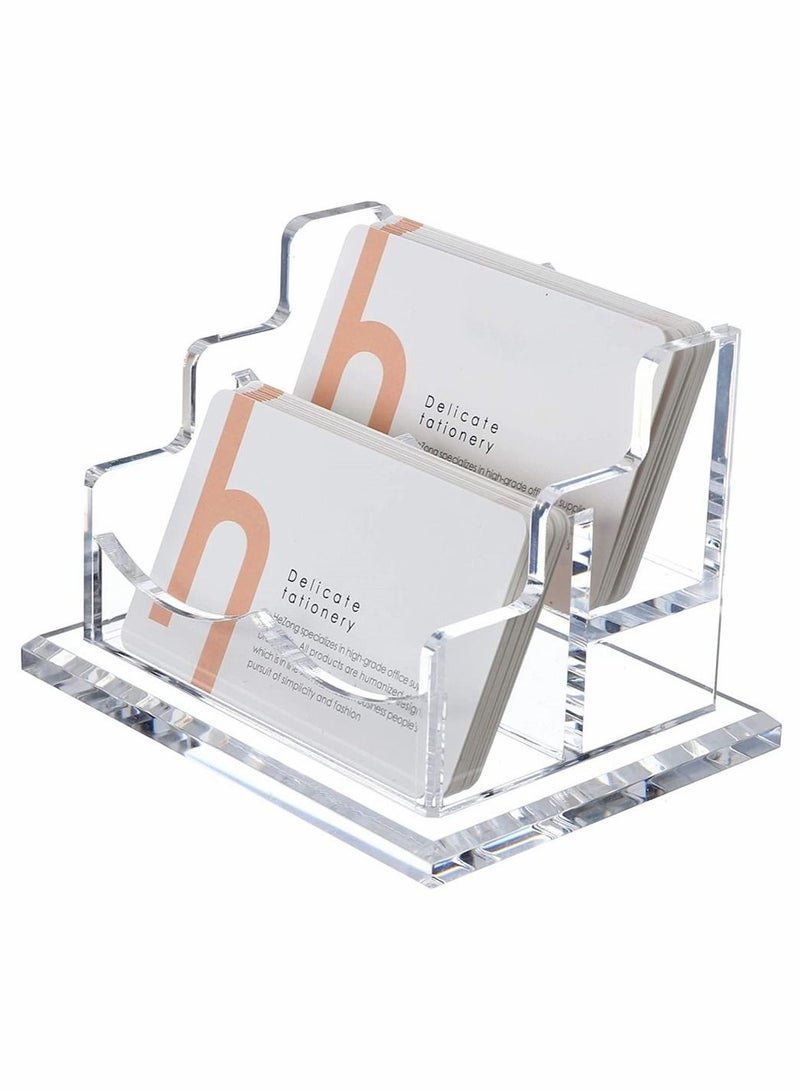 Generic Acrylic Business Card Holder for Desk Business, Business Card Stand Business Card Display Holder, Clear Plastic Business Card Holder Display Office, Holds 100 Cards (2 Tier, 2 Slots)  - Image 1