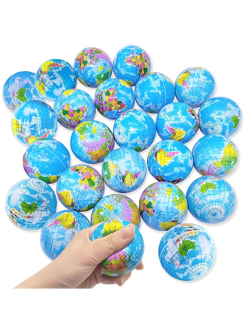 MAGIC VAULT 24 PCS Globe Squeeze Balls,2.5 Inch Globe Bouncy Ball Earth Squishy Ball,Mini Foam Globe Squeeze Stress Balls  - Image 1