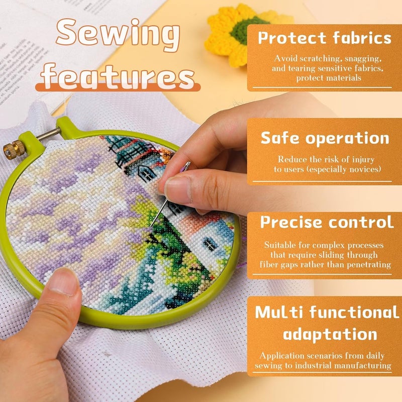 GEMSY 15 قطعة إبر عميقة ذات عيون كبيرة بأحجام متعددة، إبر من الفولاذ المقاوم للصدأ مع خيط إبرة، إبرة تزيين للخياطة والكروشيه والحياكة والتطريز - Image 4