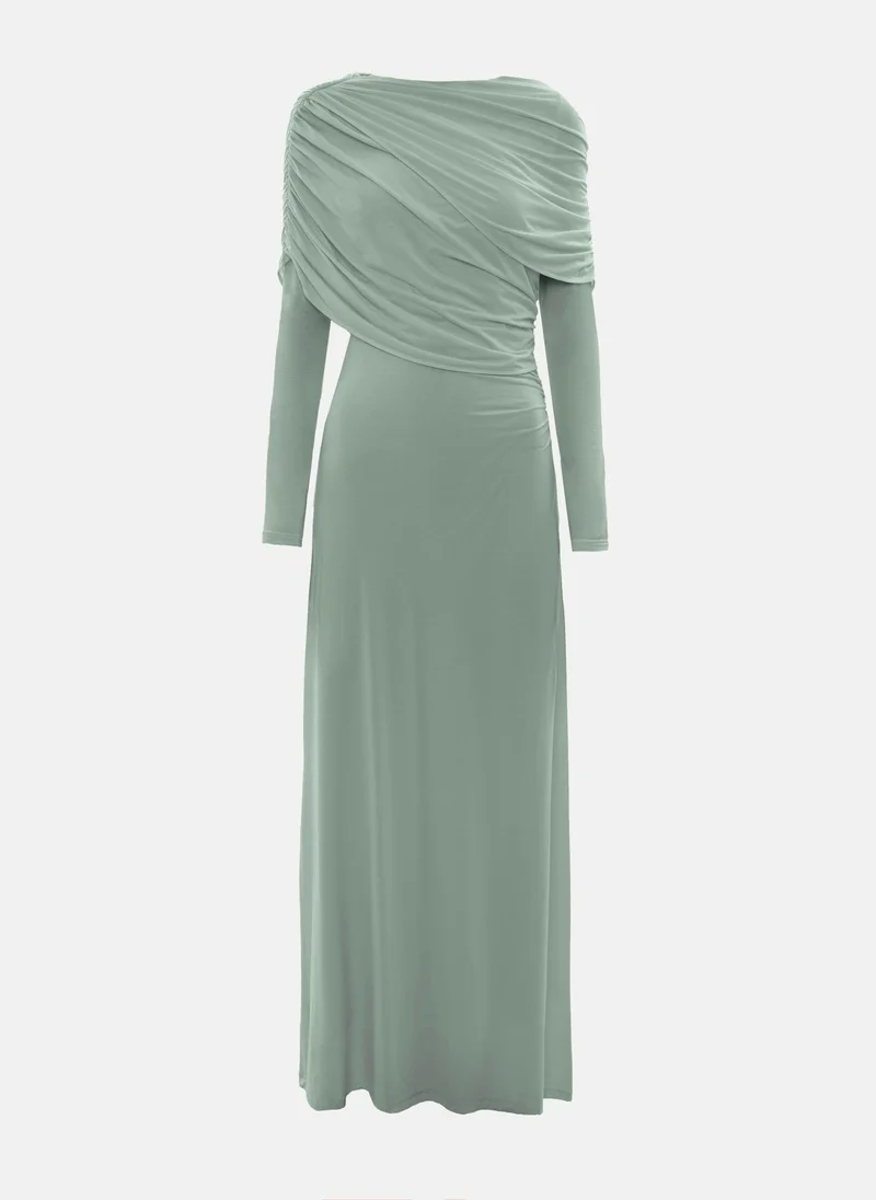 ليتشي فستان ماكسي محبوك مع طيّات وصدرية مطوية