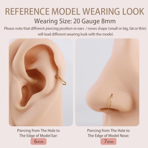 FANSING 20g 8mm Nose Hoop 20 Gauge Hinged Seamless Piercing Jewelry Ring for Septum Helix Cartilage Earlobe Lip Daith Tragus Rook & Conch 18k Gold-plated Surgical Steel - Image 2