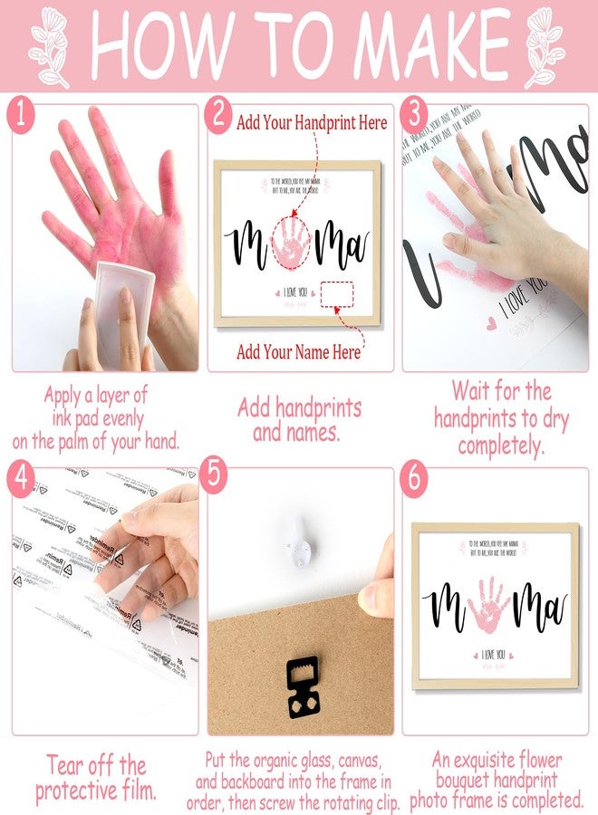 QOUBAI Mother's Day Handprint Art Craft DIY Kit Mother's Day Gifts from Daughter or Son Children Adults Handprint Keepsake with Wood Frame for Mom Grandma Birthday Holiday Activities 12x16 Inch - Image 4