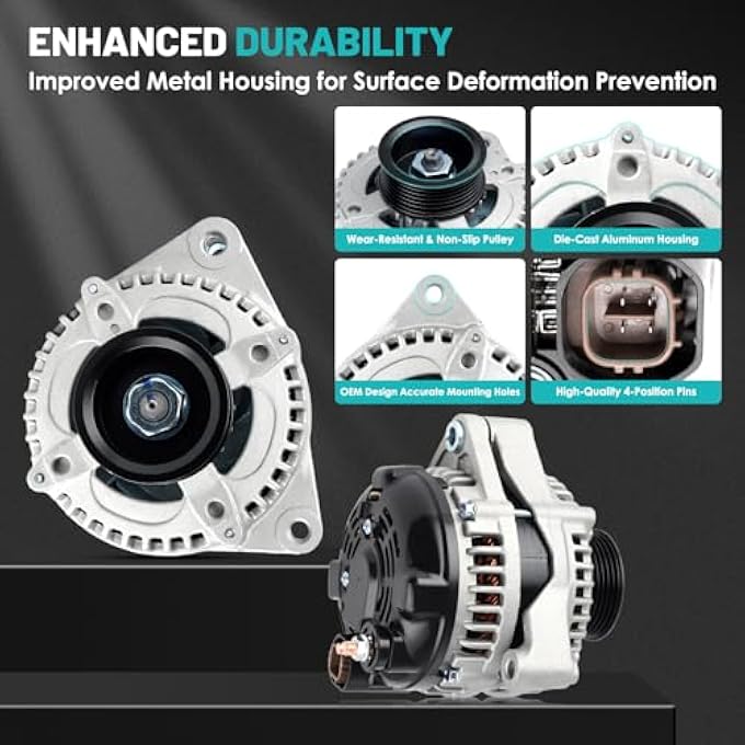 Farrme 13918 Car Alternator 12V 130 Amp, 6-Groove Pulley Fit for Honda Odyssey 2002-2004, for Pilot 2003-2004 & for Acura MDX 2001-2002 V6 3.5L Automotive Replacement Alternators 13918N, 104210-3090 - Image 4