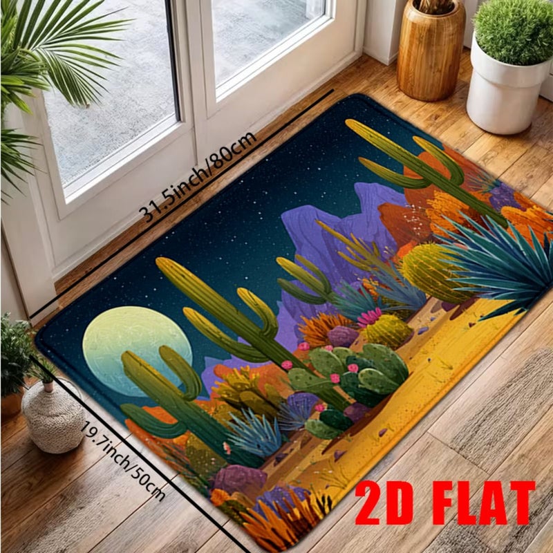 2D Flat Soft Flannel Desert Cactus Pattern Bath Anti Slip Mat 19.7In X 31.5In Durable Non Slip Backing For Bathroom Safety Indoor Outdoor Use Living Room Bedroom Wedding - Image 5