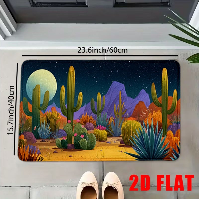 2D Flat Soft Flannel Desert Cactus Pattern Bath Anti Slip Mat 19.7In X 31.5In Durable Non Slip Backing For Bathroom Safety Indoor Outdoor Use Living Room Bedroom Wedding - Image 3