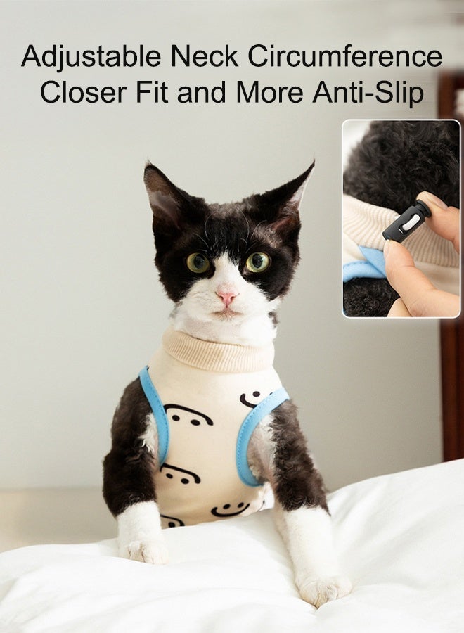 Cat Surgery Recovery Suit Kitten Onesie for Cats After Surgery Female Breathable Kitty Spay Suit for Abdominal Wound Skin Diseases E-Collar Alternative Wear(White Smile,L) - Image 3