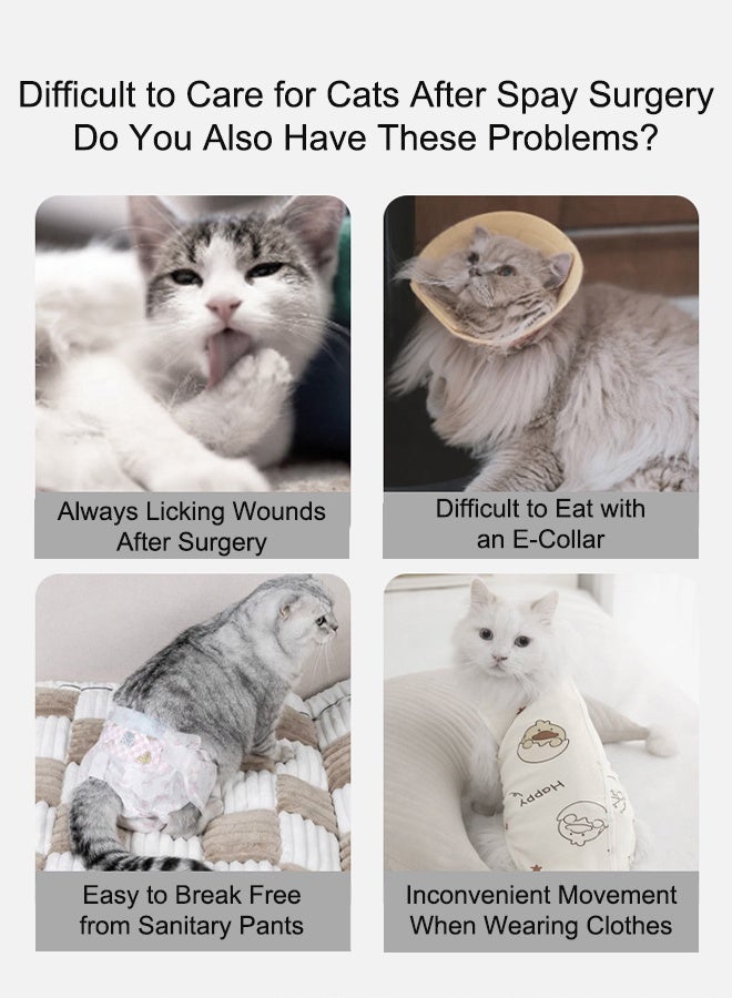 Cat Surgery Recovery Suit Kitten Onesie for Cats After Surgery Female Breathable Kitty Spay Suit for Abdominal Wound Skin Diseases E-Collar Alternative Wear(White Smile,L) - Image 2