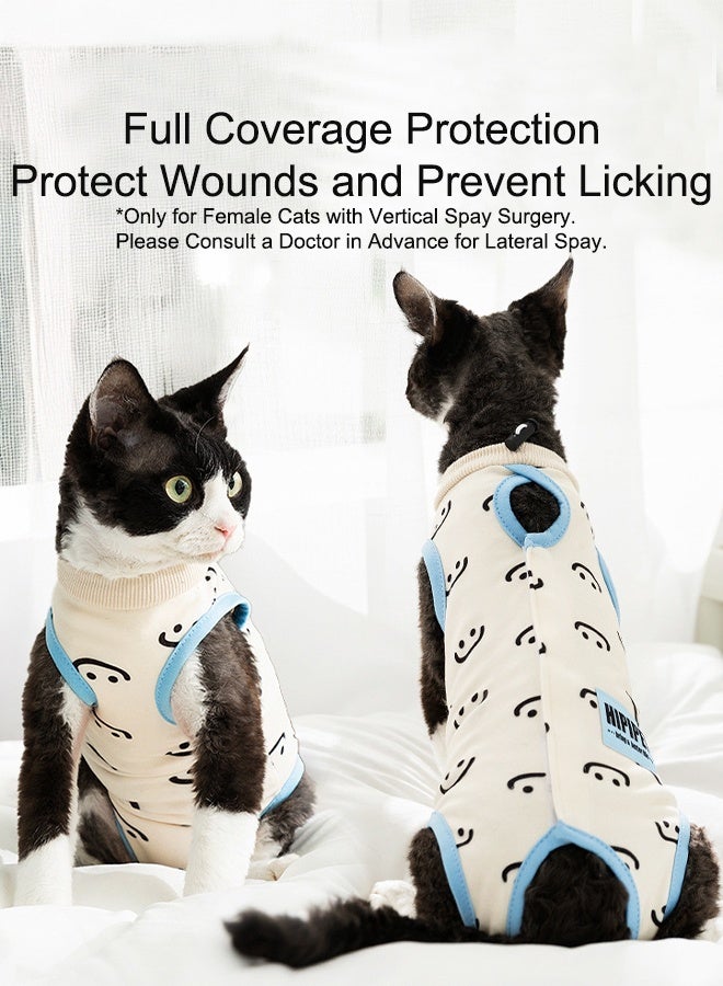 Cat Surgery Recovery Suit Kitten Onesie for Cats After Surgery Female Breathable Kitty Spay Suit for Abdominal Wound Skin Diseases E-Collar Alternative Wear(White Smile,L) - Image 5