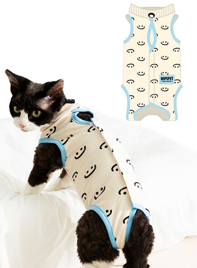 Cat Surgery Recovery Suit Kitten Onesie for Cats After Surgery Female Breathable Kitty Spay Suit for Abdominal Wound Skin Diseases E-Collar Alternative Wear(White Smile,L) - Image 1