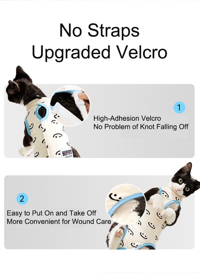 Cat Surgery Recovery Suit Kitten Onesie for Cats After Surgery Female Breathable Kitty Spay Suit for Abdominal Wound Skin Diseases E-Collar Alternative Wear(White Smile,L) - Image 4