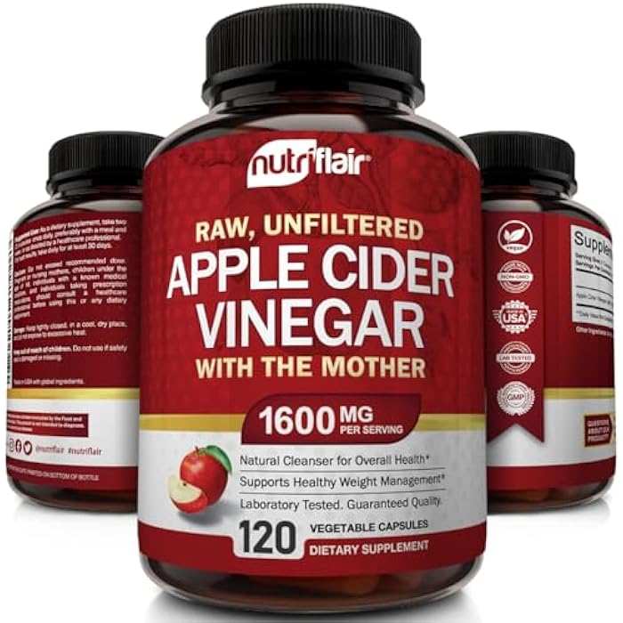 NutriFlair Apple Cider Vinegar Capsules with The Mother - 120 Vegan ACV Pills - Best Supplement for Healthy Weight Loss, Diet, Keto, Digestion, Detox, Immune - Powerful Cleanser & Appetite Suppressant Non-GMO - Image 4