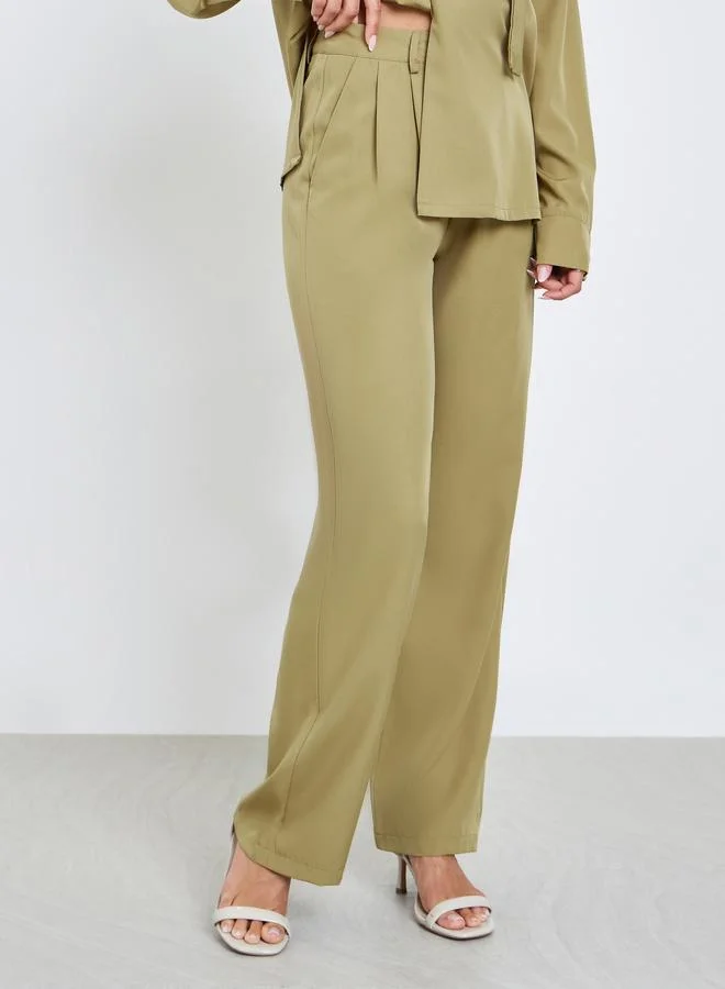Styli Olive Wrap Front Shirt and Trousers Co-ords