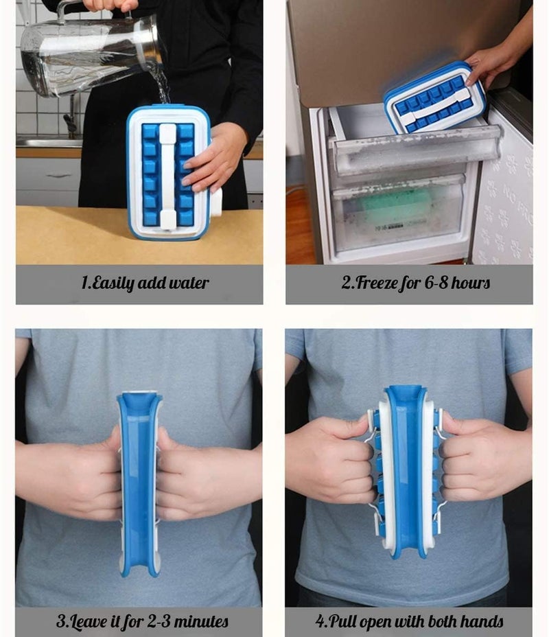 PH BROTHER Portable Ice Cube Tray Mold with Lid Blue 18 Large Cubes No Spill Cover NonBPA Reusable Pack of1 - Image 3