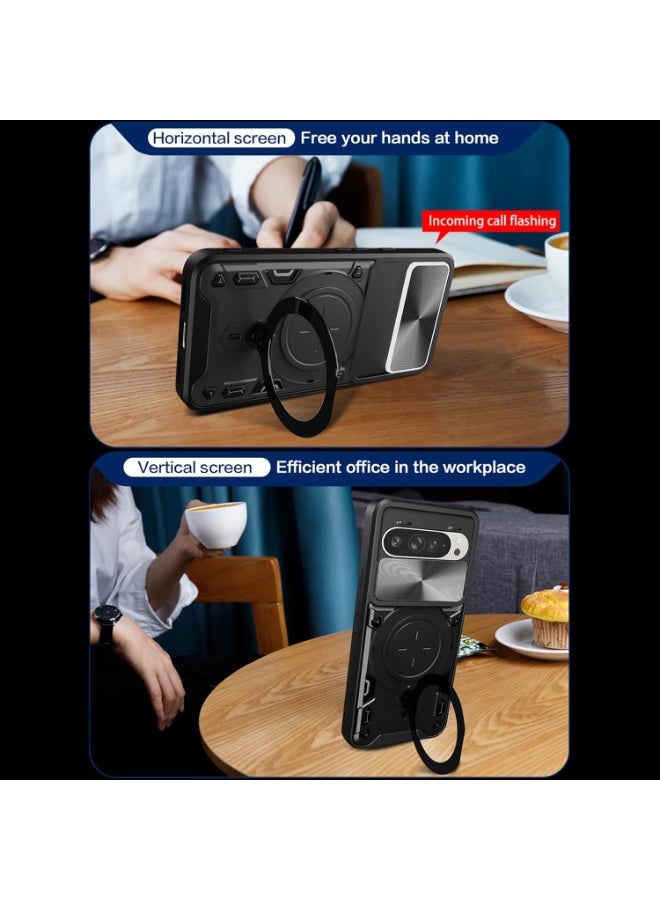 QIRG Compatible with For Google Pixel 9 Pro XL Case,with Slide Camera Lens Cover Case-Black - Image 5