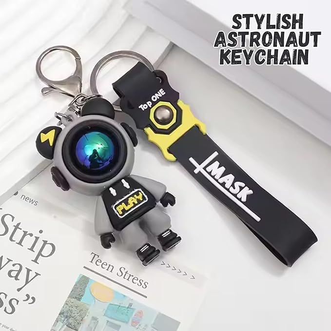 Hexwell Astronaut Cartoon Keychain for Girls Boys Silicone Kawaii Anime Character Keyring for Bags, Backpacks, Purse Handbag or Car Keys – Funny Keychain Wristlet for Kids (Astronaut - Black) - Image 2