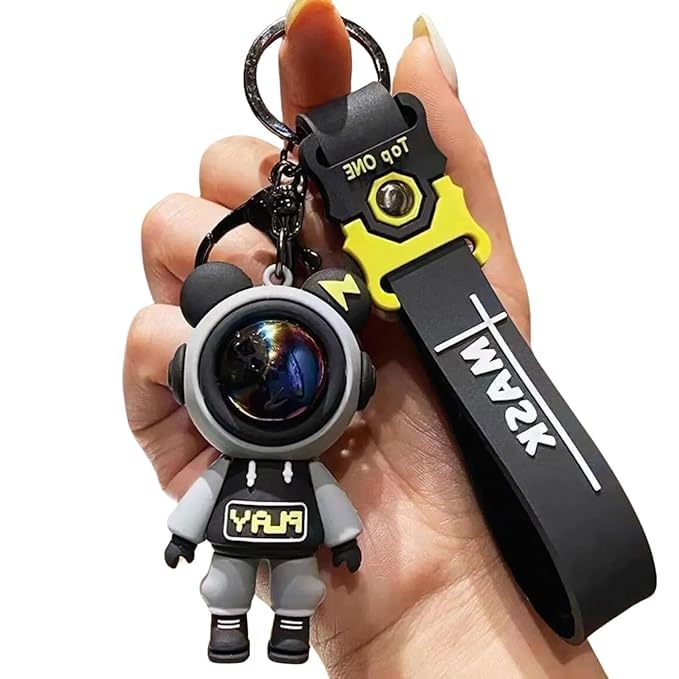 Hexwell Astronaut Cartoon Keychain for Girls Boys Silicone Kawaii Anime Character Keyring for Bags, Backpacks, Purse Handbag or Car Keys – Funny Keychain Wristlet for Kids (Astronaut - Black) - Image 5