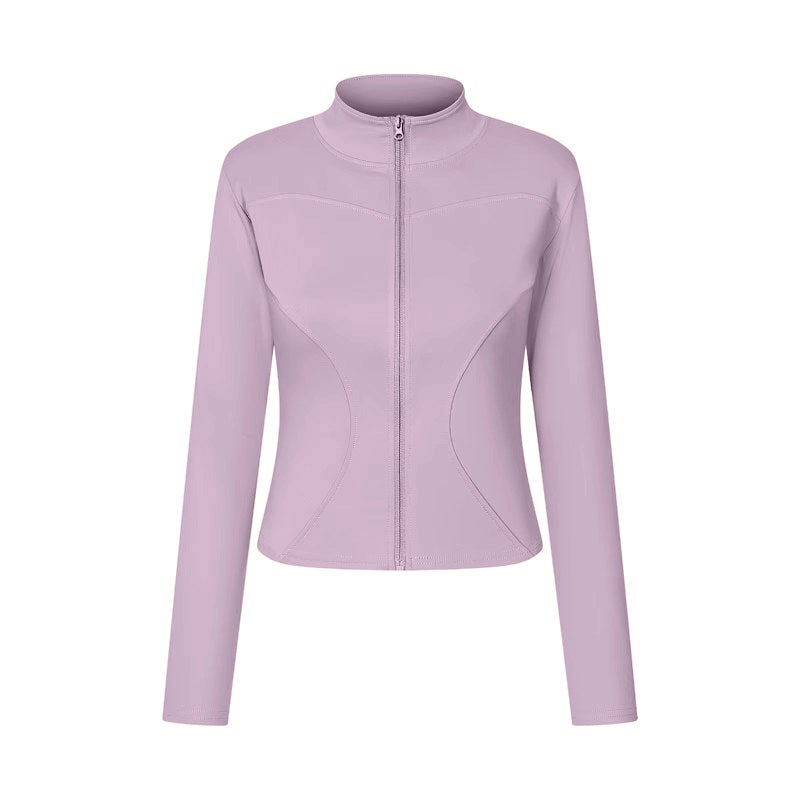 Generic Quick-Drying Clothes Sports Jacket Womens Tight-Fit Workout Yoga Clothes Long Sleeve Zipper Cardigan Running Fitness Clothes Spring Begonia purple coat 