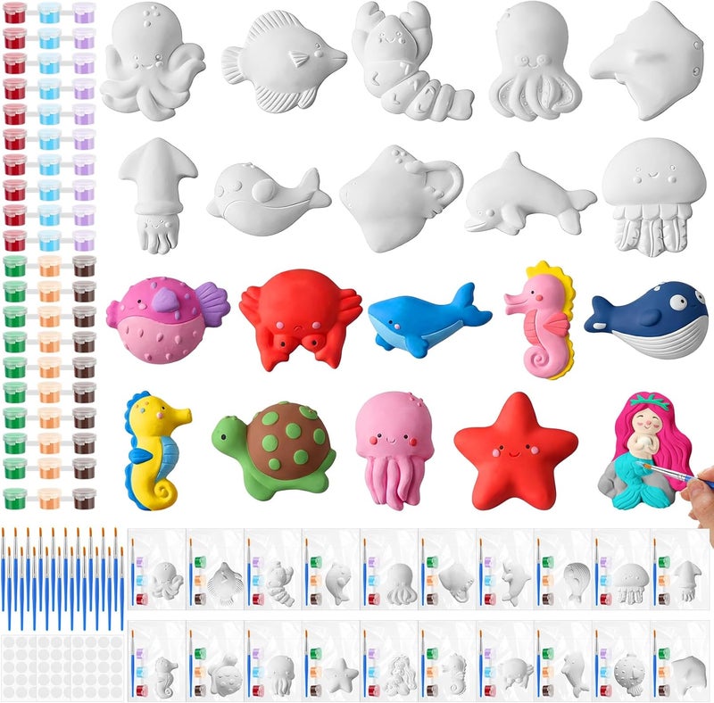 Simgoing 20 Set Ocean Animals Ceramic Painting Kit DIY Ceramic to Paint Your Own Under The Sea Animals Figurines Unpainted Plaster Summer Arts and Craft for Adults Beach Birthday Party Favors - Image 1