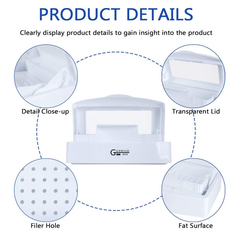 Gusnilo Sanitizing Tray - Disinfectant Container Nail Tool Sterilizer Box Plastic Sanitizing Box for Nail Tools, Hair Salon,Spa (Clear Lid, white) - Image 2