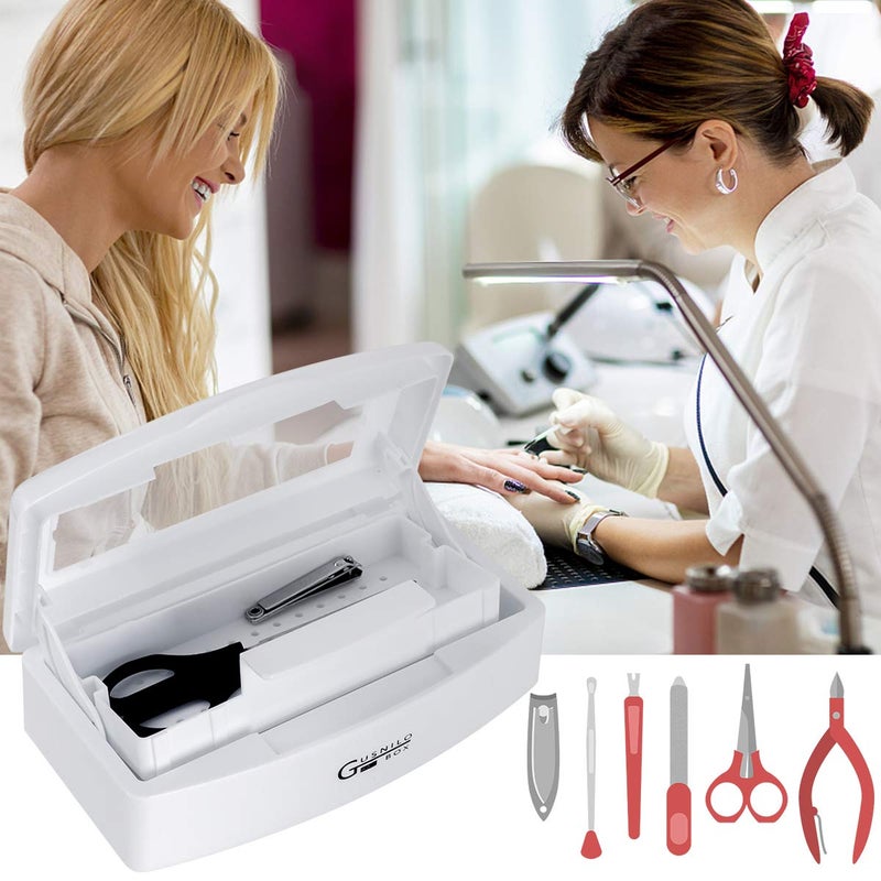 Gusnilo Sanitizing Tray - Disinfectant Container Nail Tool Sterilizer Box Plastic Sanitizing Box for Nail Tools, Hair Salon,Spa (Clear Lid, white) - Image 5